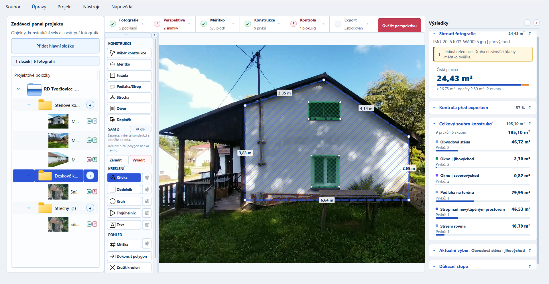 SamMetry — zaměření fasády z fotografie